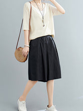 Cotton Solid Color Loose Waist Wide Leg Shorts Pants